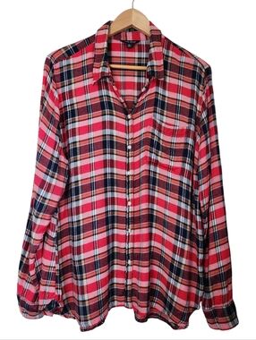 Lucky Brand Button Up Long Sleeve Top Shirt In Red Multicolor Plaid Womens XL